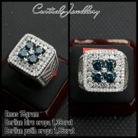 TERBARU cincin laki emas putih dan blue fancy diamond eropa