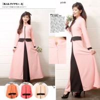Jual Gamis 112 | Gamis Fashion Peplum Kombinasi Warna Pastel Bahan Wedges Murah