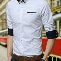 Pakaian kemeja baju pria lengan panjang slim fit model baru murah