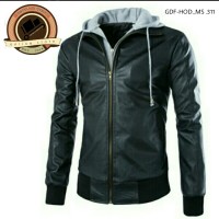 Jual JAKET SEMI KULIT PRIA CASUAL HOODIE/ JAKET KOREA HOODIE Murah