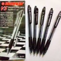 Jual pen pulpen SNOWMAN V5 FINE warna HITAM ISI 12 BUAH ballpoint bolpen Murah