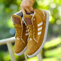 Sepatu adidas neo high warna tan gaya fashion bahan suede