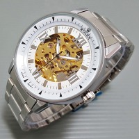 Jual Rantai Silver Jam Tangan Pria Automatic ROLEX Big Size Skeleton Murah
