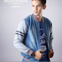 Jual jaket jeans pria varsity zipper kombinasi fleece distro inficlo keren Murah