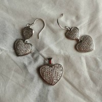 Anting love set silver murni 925 import berlapis emas putih.