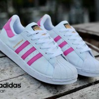 SEPATU MURAH ADIDAS SUPERSTAR WOMAN PUTIH LIST PINK