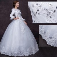 Gaun pengantin wedding dress import muslimah lengan panjang putih