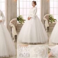 Gaun pengantin putih wedding dress import muslimah lengan panjang