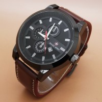 Jam Tangan Olil Swiss Army Kulit Leather Triple Chrono Variasi