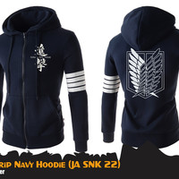 Jual Jaket Anime Attack On Titan SNK 4-strip Navy Jacket Hoodie (JA SNK 22) Murah