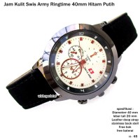 jam tangan kulit swis army ringtime 40mm hitam putih full set