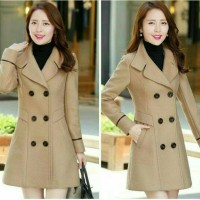 Jual jaket baju hangat coat mantel wanita korea jessie cream & navy Murah