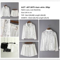 Set Baju Kemeja Celana Pendek Shorts Wanita Korea Import Putih Hitam