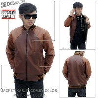 JAKET MOTOR KULIT MODEL BASEBALL COKLAT KEREN / BROWN PP-02