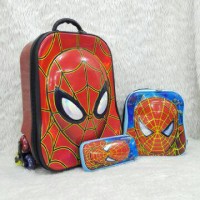 Jual Tas Troli Anak Fiber Kpl Spiderman 3in1 6Roda Murah