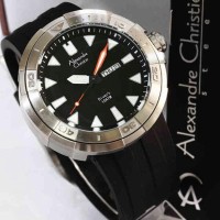 jam tangan alexandre christie ac 6427 diver rubber silver original