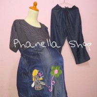 SETELAN BAJU CELANA HAMIL DAN MENYUSUI SALUR DENIM