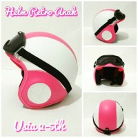 Helm Retro kacamata anak ( helm pororo ) warna pink putih