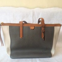 JUAL TAS FOSSIL SHOPPER BLACK WHITE POLKADOT ORIGINAL ASLI