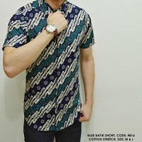 BAJU KEMEJA PENDEK BATIK BIRU COWOK PRIA FORMAL