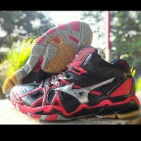 Mizuno Tornado 9 Mid Blackred (Sepatu Volley,Voli,Running, Badminton)