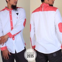 Baju Muslim Pria Model Baju Koko Samase Warna putih pink lengan panjan