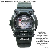 jam tangan sport QnQ digital iluminator hijau army full set