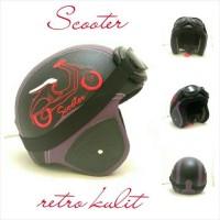 Helm Bogo Retro SNI Kulit Classic Scooter Ungu Hitam + Kacamata