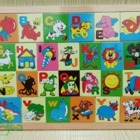 Jual puzzle kayu alfabet huruf dan benda A Murah