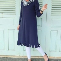 Jual Frill Long Tunic Navy / Baju Hijab Muslim Tunic Dress Kerja Murah Murah