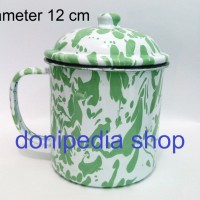 Jual Gelas Jadul Antik ~ Lurik Hijau Putih ~ Mug Bahan Logam / Cangkir Unik Murah