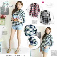 Jual TSB1533 , top kemeja kotak flanel red green merah hijau lengan panjang Murah