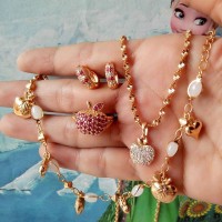 Set Perhiasan Xuping lapis emas 18k apple kalung cincin gelang anting