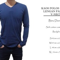 Jual kaos polos Spoof cowok lengan panjang vneck biru dongker Murah