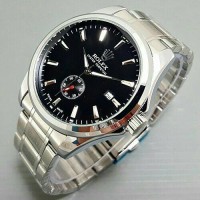 Jam Rolex Otomatis Rantai Silver Plat Hitam KW SUPER