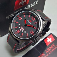 Jam Tangan Pria Swiss Army Original Kulit Hitam-Merah