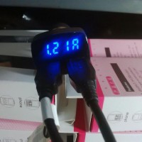 Jual 4in1 USB Car Charger with Voltmeter LED Display - Nyala Biru Murah