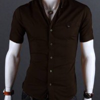 Kemeja Pria Lengan Pendek Barry Coklat Baju Kantor Formal Slimfit