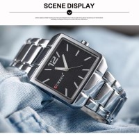 Jual Jam Tangan Pria / Cowo Original Curren Kotak Desain Unik Silver Black Murah