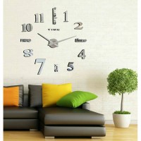 Jual DIY Giant Wall Clock Alpha Number / Jam Dinding Besar Silver & Black Murah