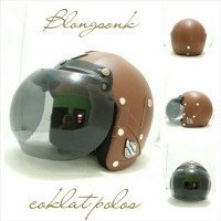 Helm Bogo Retro SNI Kulit Blongsonk Coklat Polos + Kaca Bogo Ori