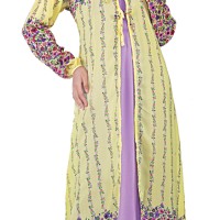 Gamis Wanita Motif Bunga SHJx037 Kuning Kombinasi
