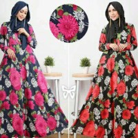 gamis katun jepang/rok tunik/motif bunga/hijab flowy/baju muslim/dres