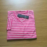 Kaos polos stripe v neck pink / kaos polos kerah v pink