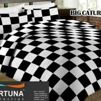 sprei katun lokal motif kotak warna hitam dan putih ukuran 90x200