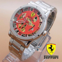 Jual SALE 2017!!! Jam Tangan Pria Ferrari Skeleton CLown Rantai Silver plat Murah