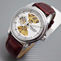 Jual SALE 2017!!! Jam Tangan Pria / Cowok Rolex skeleton SL16 Leather Brown Murah