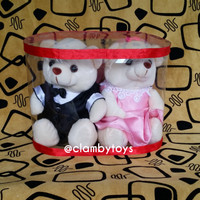 Jual Boneka Wedding Couple Teddy Bear Putih + Box Mika |Souvenir Pernikahan Murah