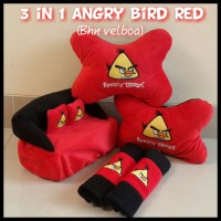 Jual Bantal Mobil 3 in 1 Bordir Angry Bird Red Murah