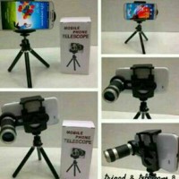 Jual Paket Telezom Mini Tripod Tongsis Lensa Telescope x8 HP Tablet portabl Murah